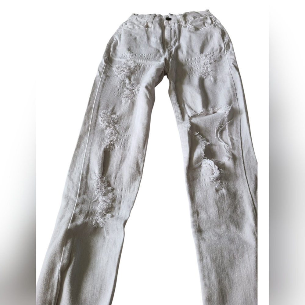 FASHION NOVA | DISTRESSED | WHITE JEANS |SIZE 1 (W24) - Picture 3 of 11